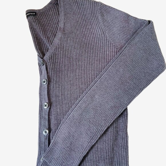 BRANDY MELVILLE Gray Cotton Ribbed Knit Cropped Cardigan Sweater / size Small - Picture 3 of 4